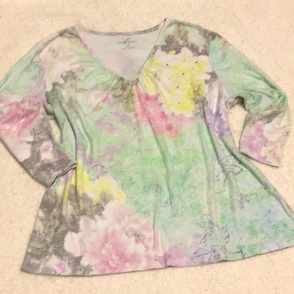 EMMA JANES WATERCOLOR 3/4 SLEV TEE 2X - Picture 1 of 8